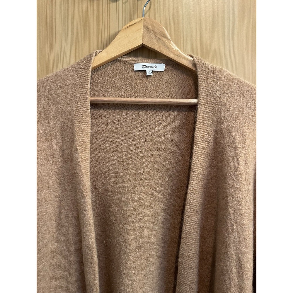 Madewell Cardigan Women L Tan Navy Blue Wool Alpaca Colorblock Open Front Pocket - Picture 7 of 8
